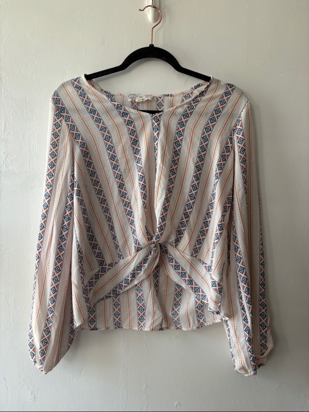 Pink Republic Cream Blouse with Blue & Rust Stripe Details